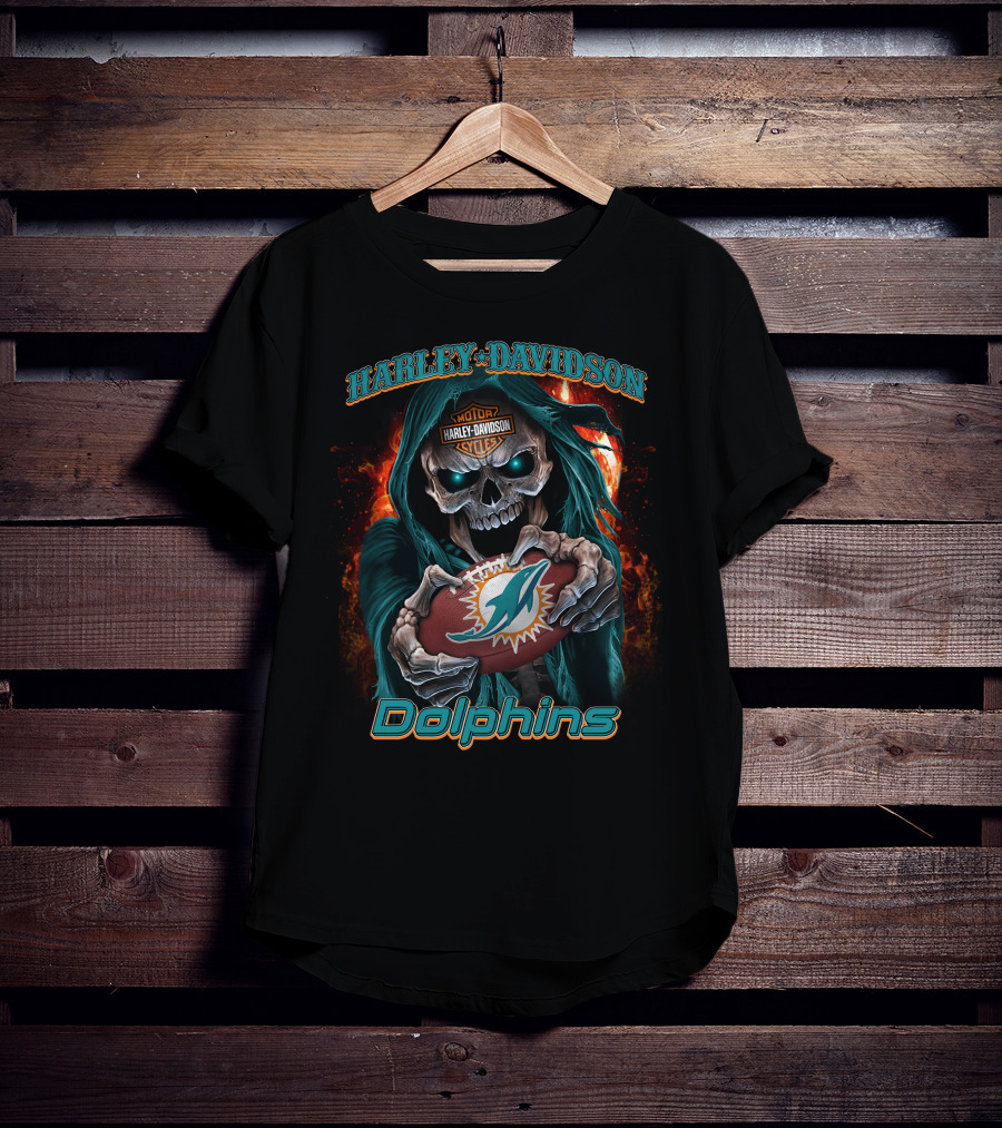 Harley Davidson Motorcycles Miami Dolphins Skull T-Shirt