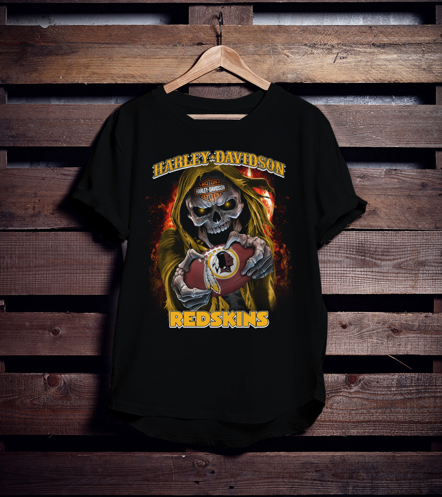 Harley Davidson Motor Cycles Redskins Skull Football T-Shirt