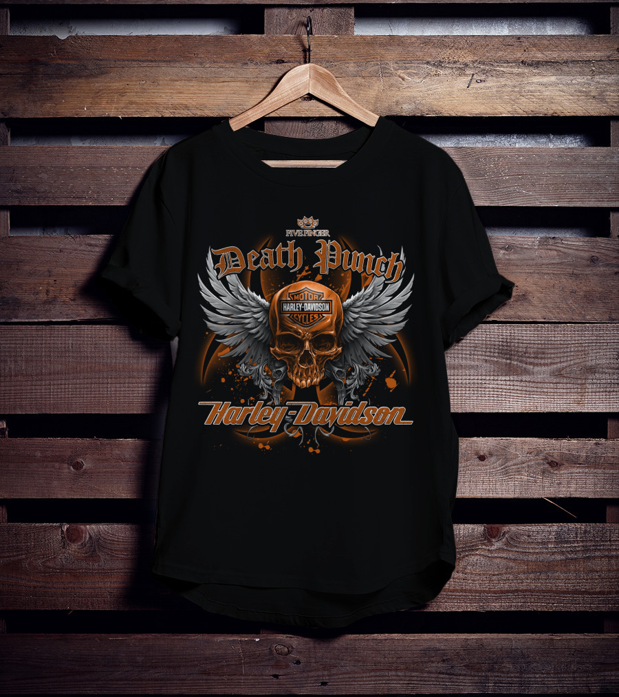 Five Finger Death Punch Harley Davidson Skull Wings Motorcycles T-Shirt