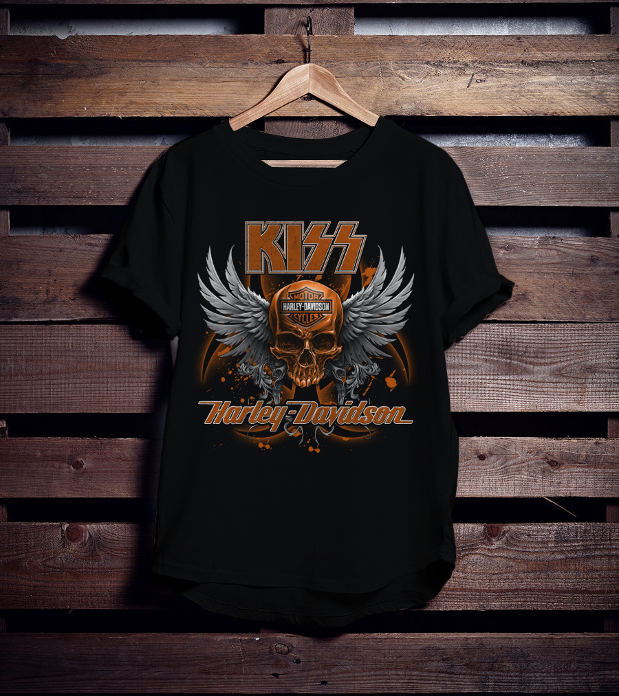 Kiss Harley Davidson Motorcycles Skull Wings T-Shirt