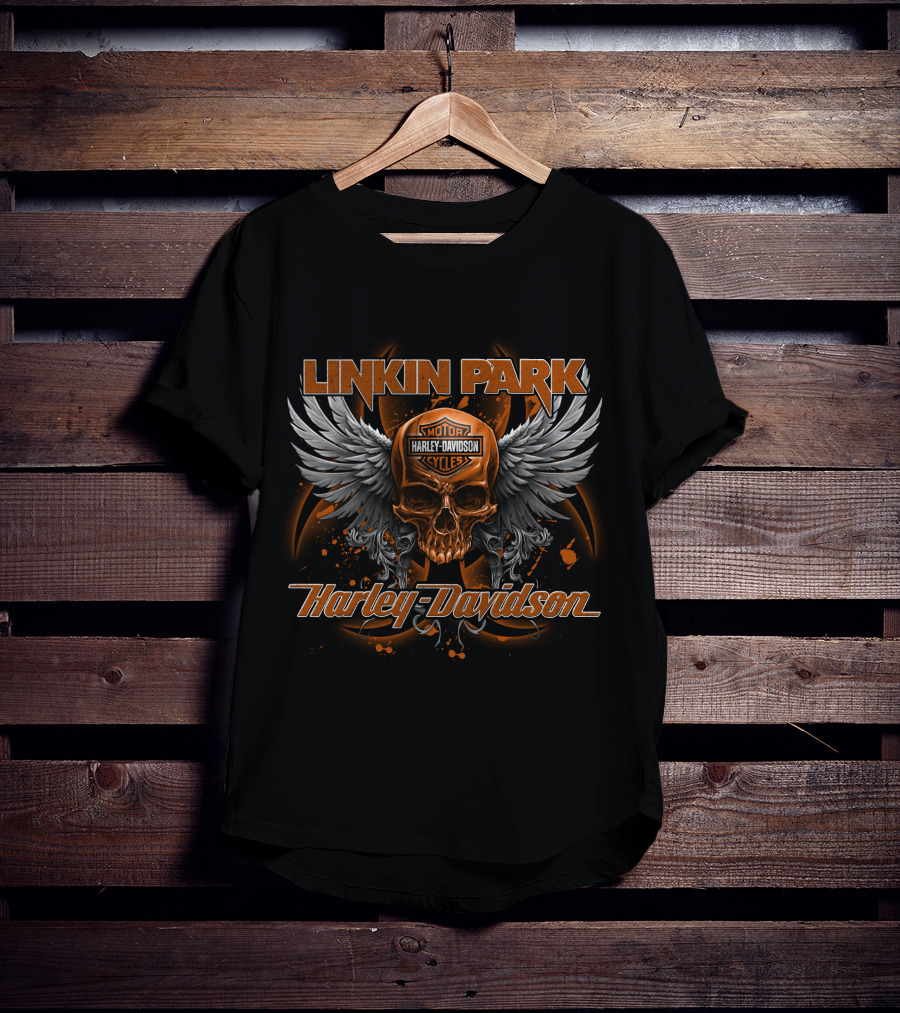 Linkin Park Harley Davidson Skull Wings Motorcycles T-Shirt