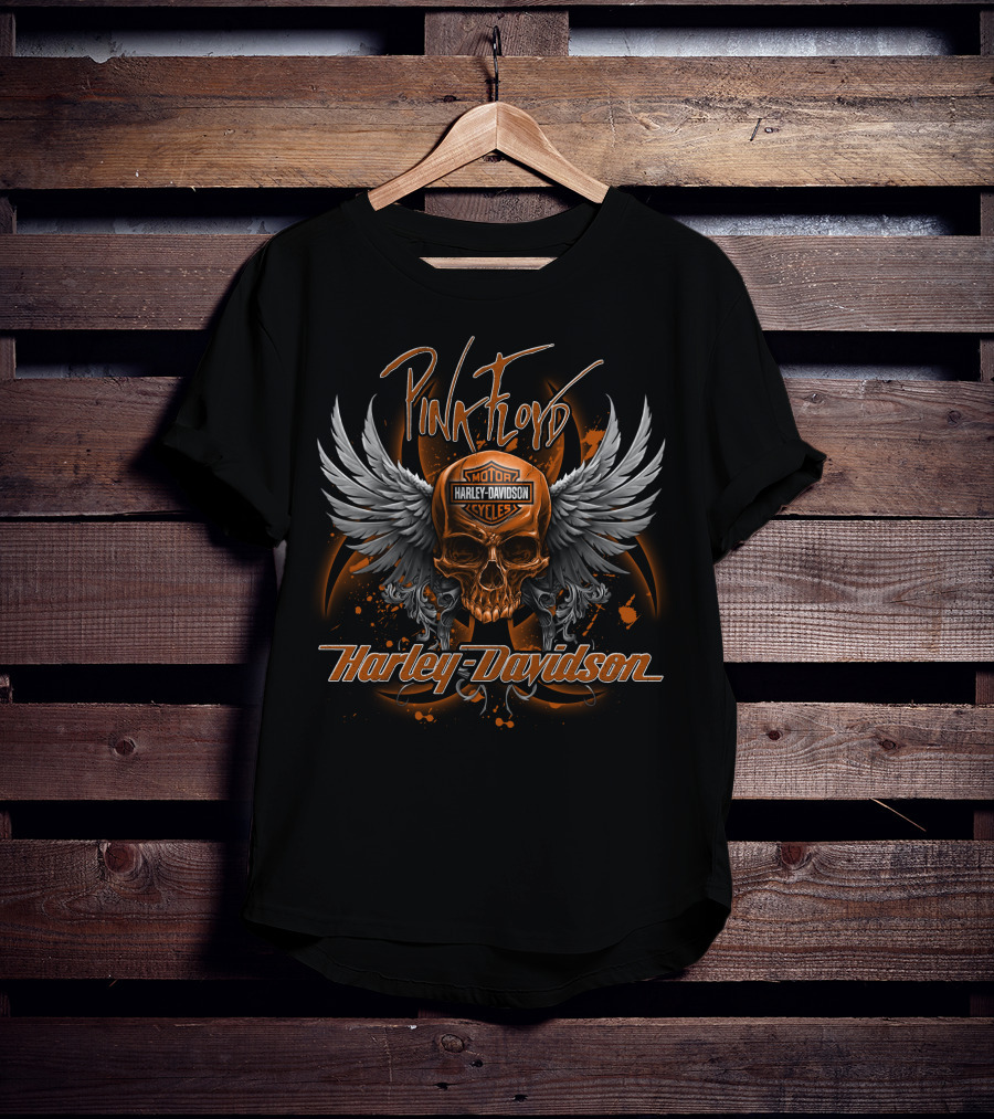 Pink Floyd Harley Davidson Motorcycles Skull Wings T-Shirt
