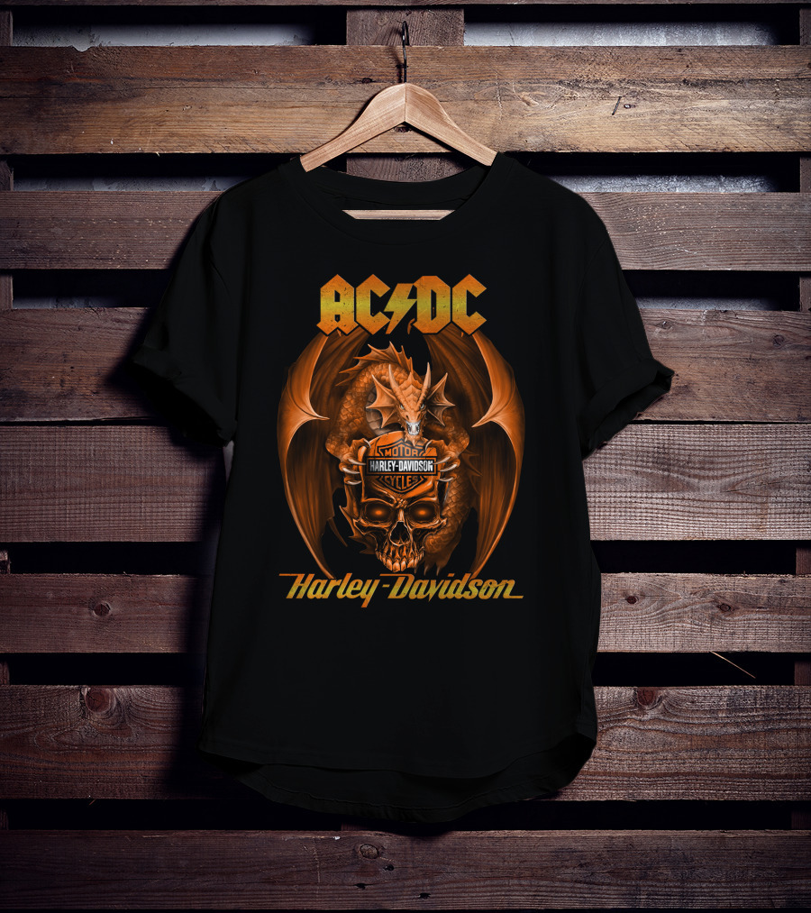 Ac Dc Harley Davidson Motor Cycles Dragon And Skull T-Shirt