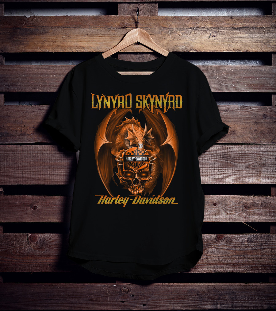 Lynyrd Skynyrd Harley Davidson Orange Dragon Skull Motorcycles T-Shirt