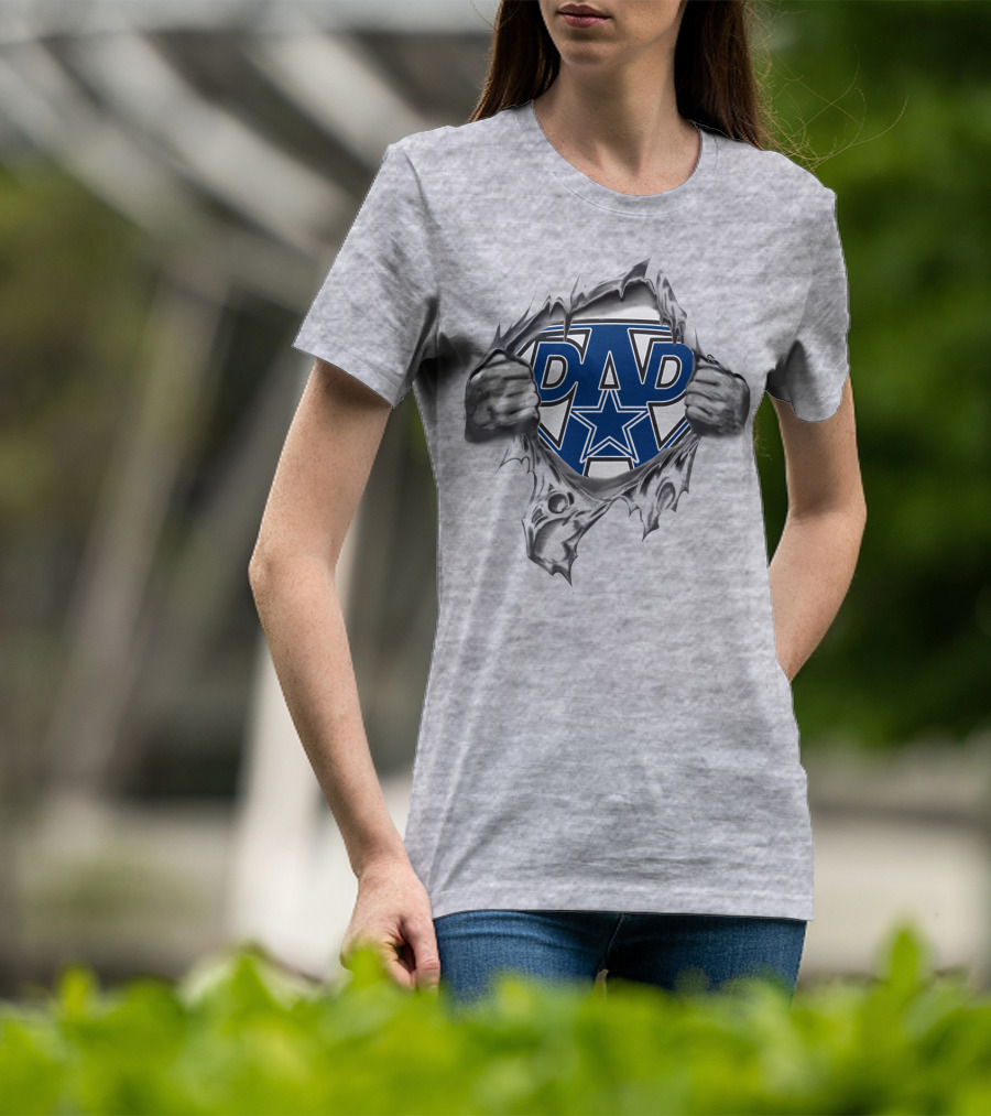 Dallas Cowboys Super Dad Star Burst Dad Logo Rip Torn Hands T-Shirt