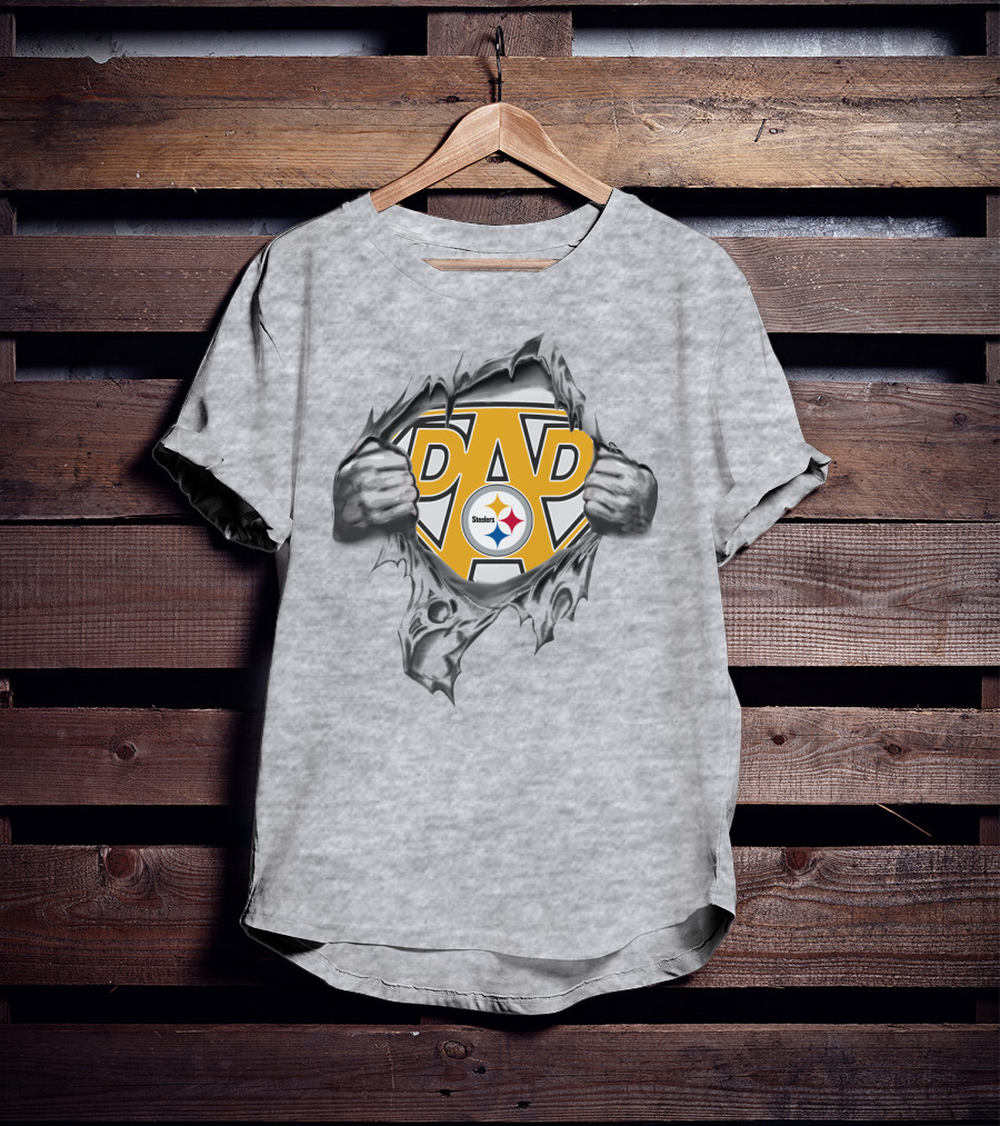 Pittsburgh Steelers Super Dad Shield With Logo Rip Reveal T-Shirt