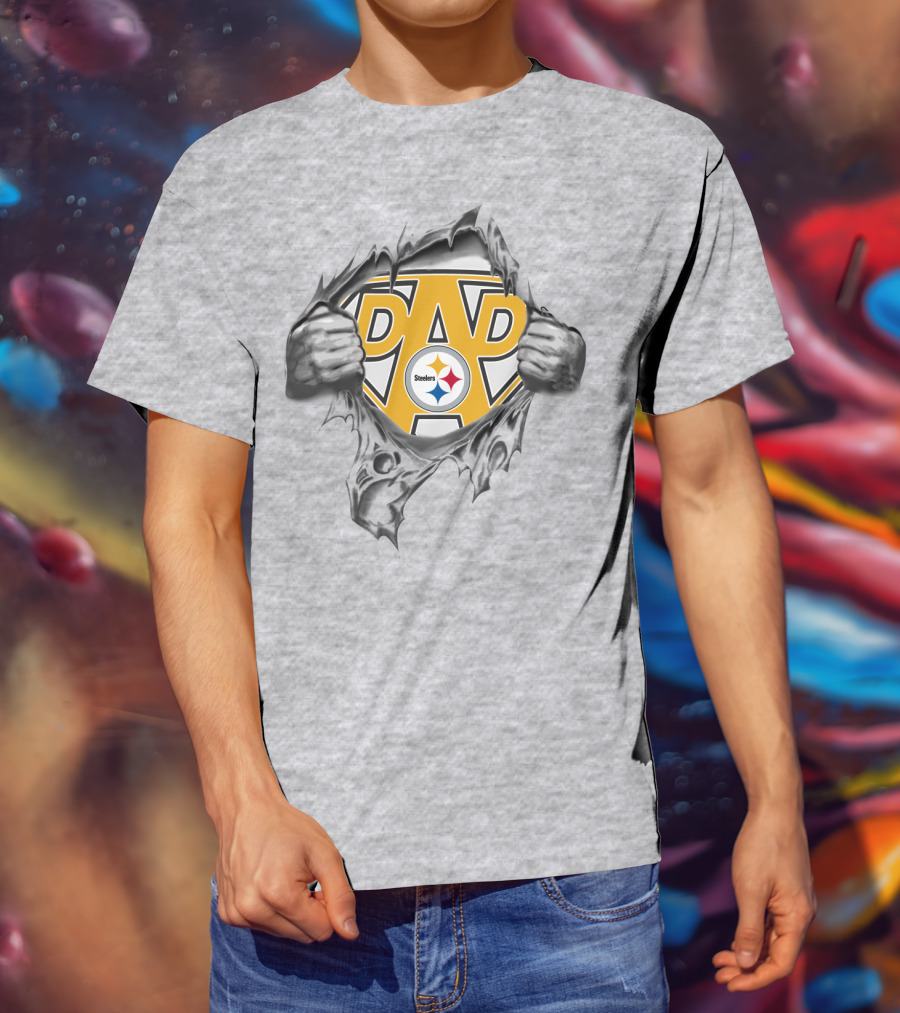 Pittsburgh Steelers Super Dad Shield With Logo Rip Reveal T-Shirt
