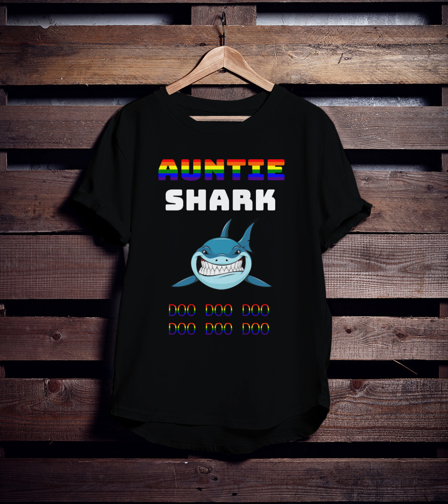 Auntie Shark Doo Doo Doo Colorful Text Rainbow Shark T-Shirt