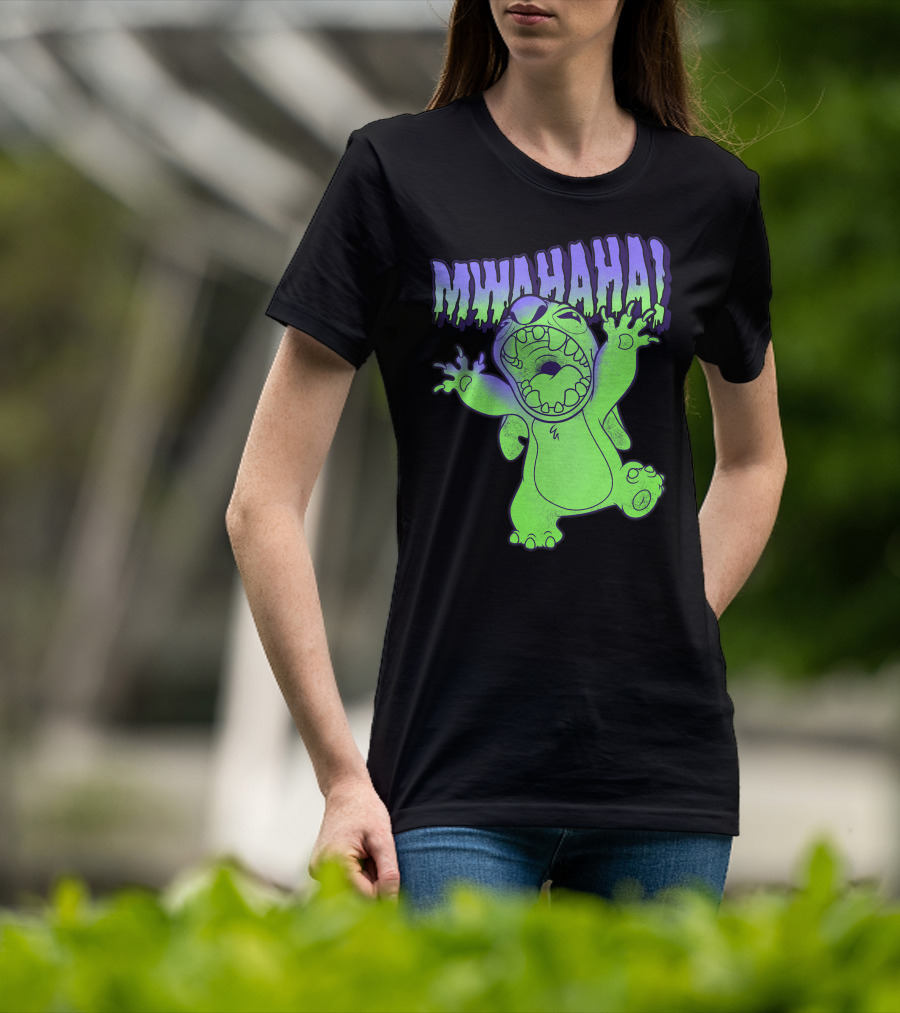 Disney Stitch Halloween Mwahaha Green Glow T-Shirt