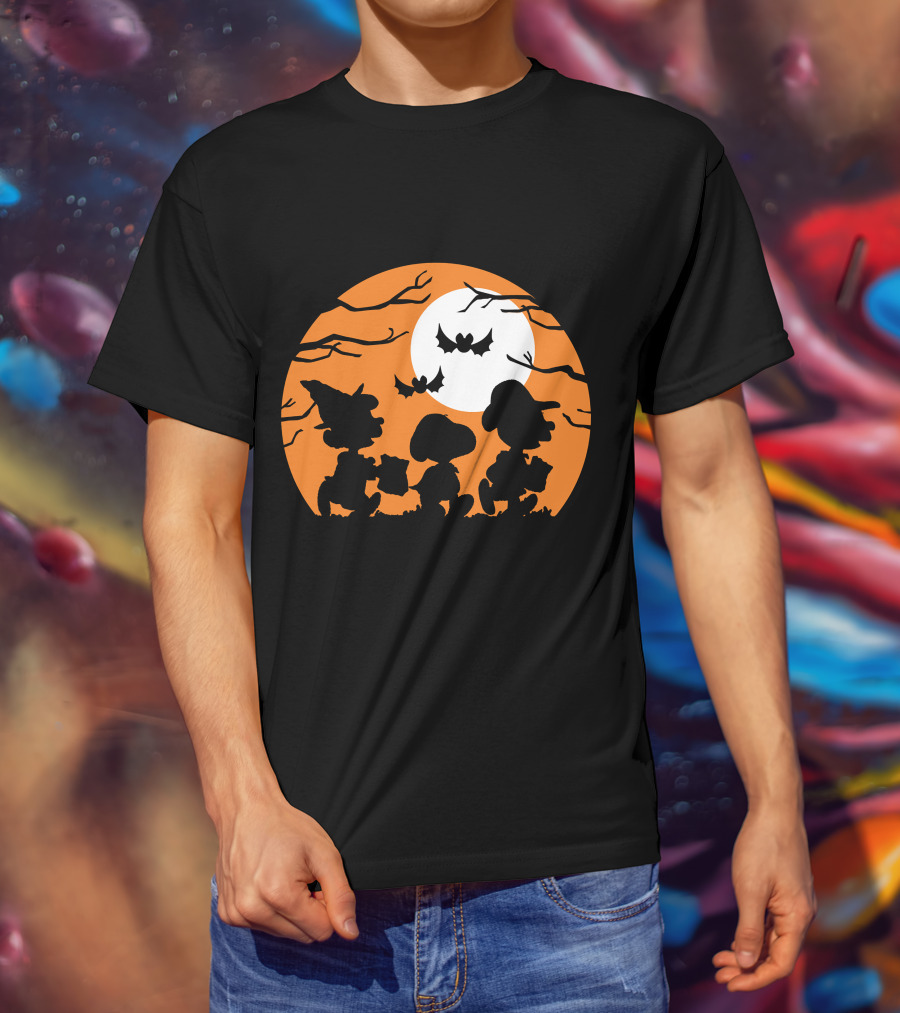 Peanuts Halloween Trick Or Treat Moonlit Bats T-Shirt