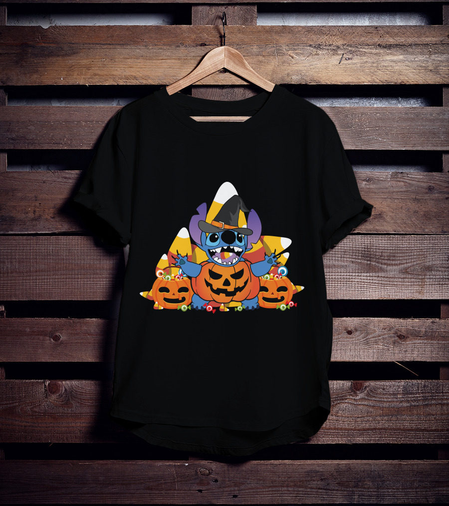 Stitch Halloween Candy Corn Pumpkins T-Shirt