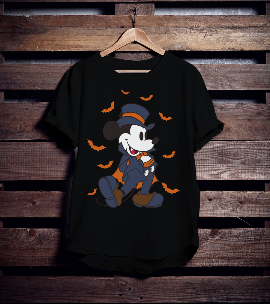 Mickey Halloween Vampire Mickey Top Hat Bats T-Shirt