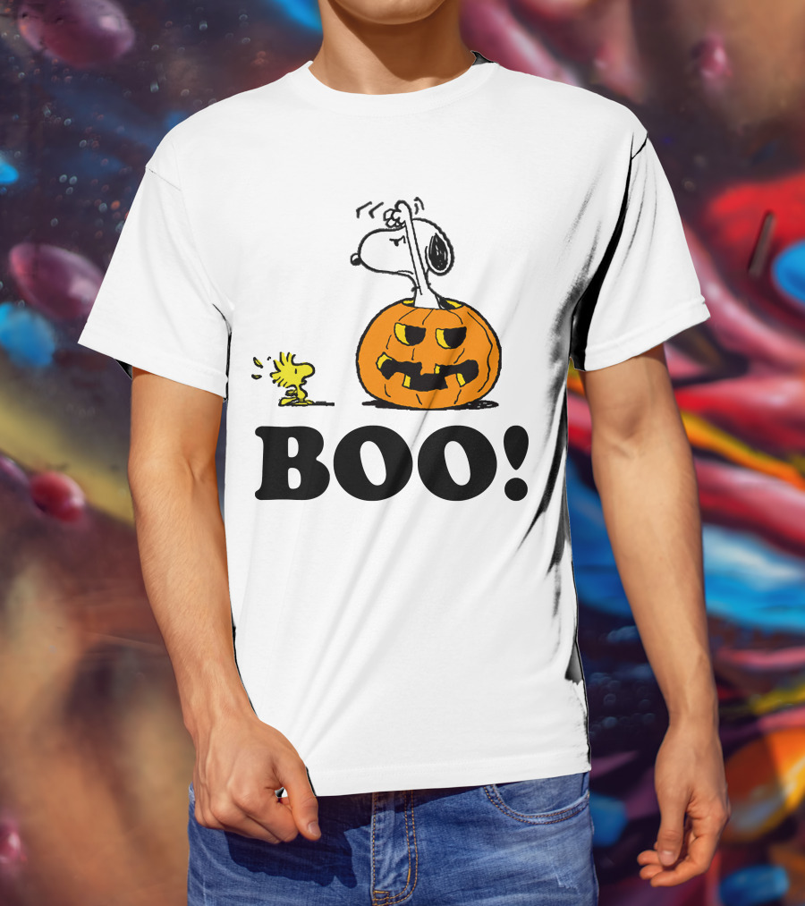 Snoopy Woodstock Halloween Pumpkin BOO T-Shirt