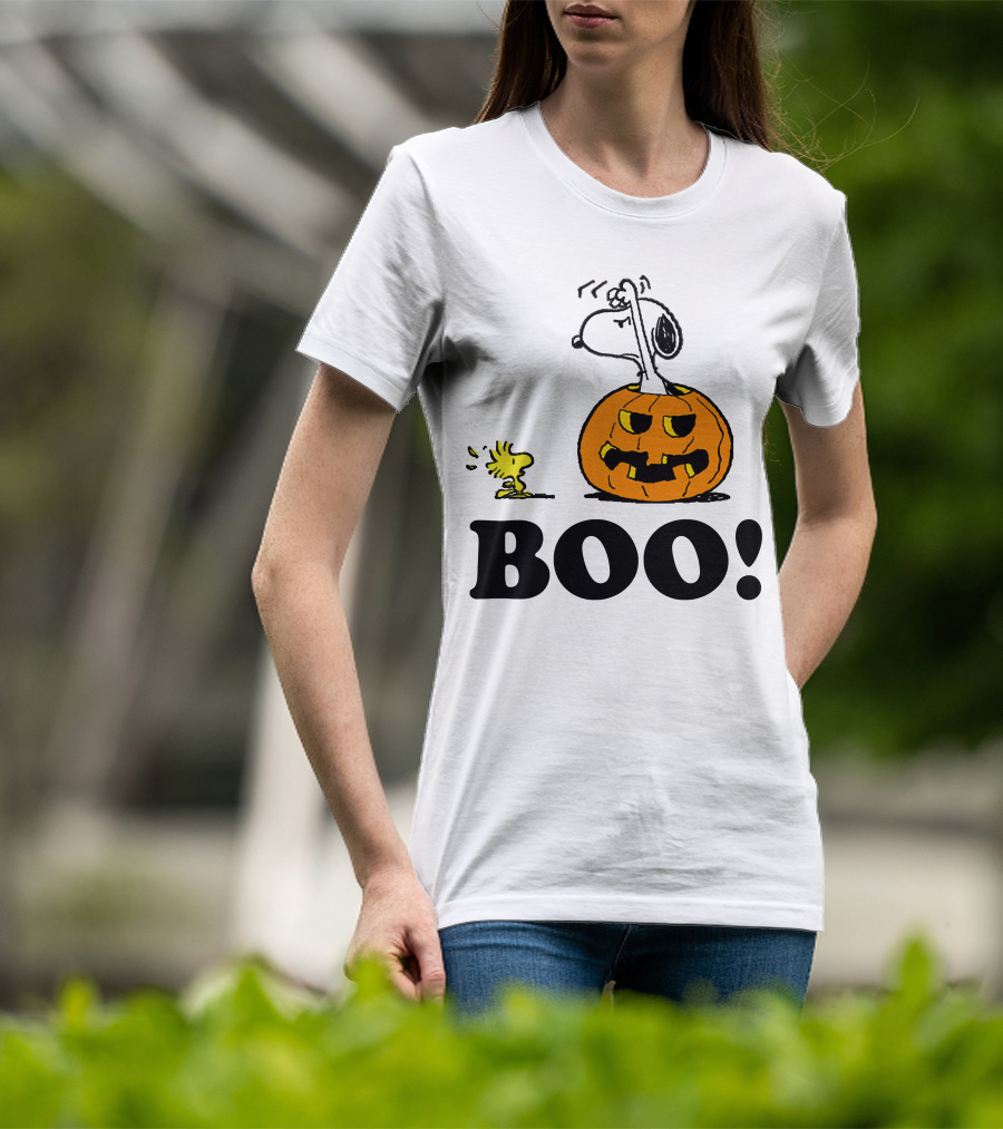 Snoopy Woodstock Halloween Pumpkin BOO T-Shirt