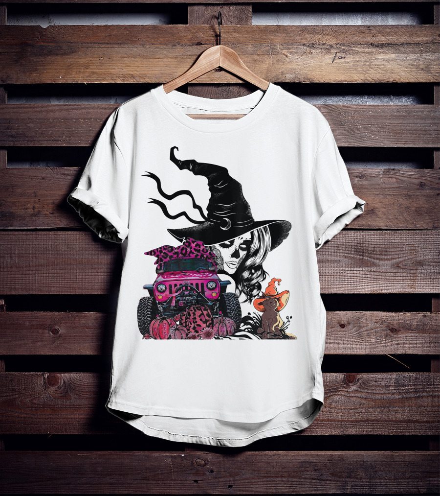 My Broom Broke Now I Drive A Black Jeep With Witch Hat And Halloween Cat T-Shirt