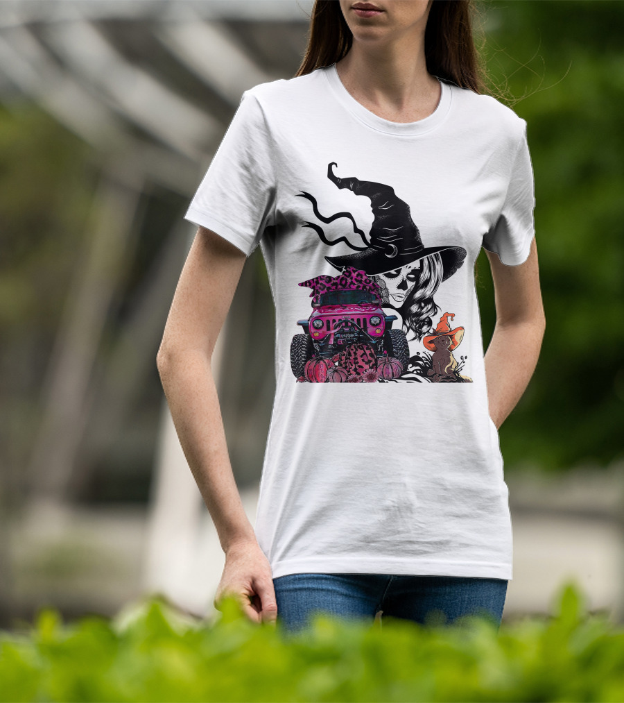 My Broom Broke Now I Drive A Black Jeep With Witch Hat And Halloween Cat T-Shirt