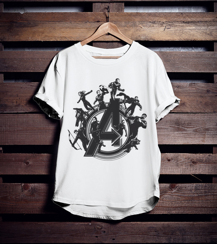 Marvel Avengers Endgame Flying Heroes Emblem With Iconic Characters T-Shirt