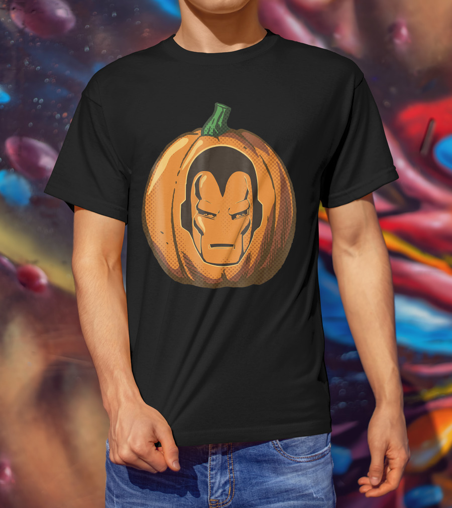 Iron Man Face Carved Halloween Pumpkin T-Shirt