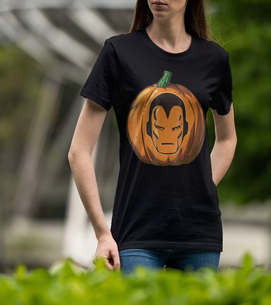 Iron Man Face Carved Halloween Pumpkin T-Shirt