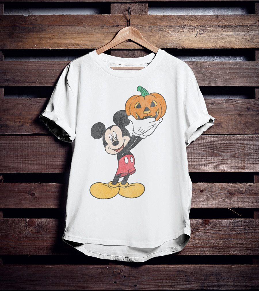 Mickey Mouse Holding Halloween Pumpkin T-Shirt