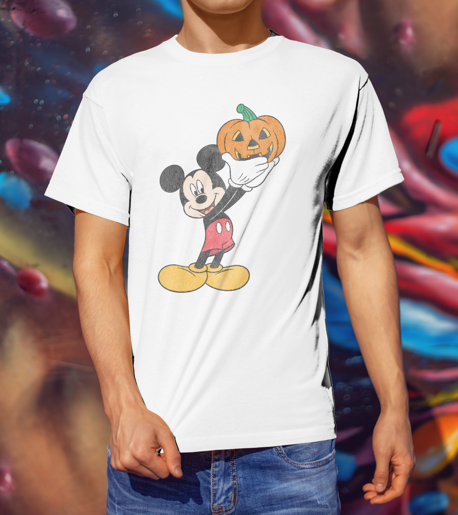 Mickey Mouse Holding Halloween Pumpkin T-Shirt