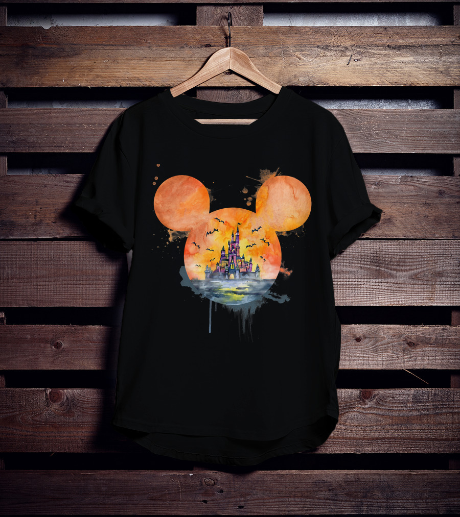 Mickey Ears Halloween Castle With Bats T-Shirt