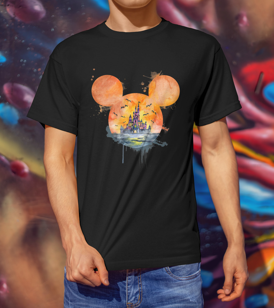Mickey Ears Halloween Castle With Bats T-Shirt