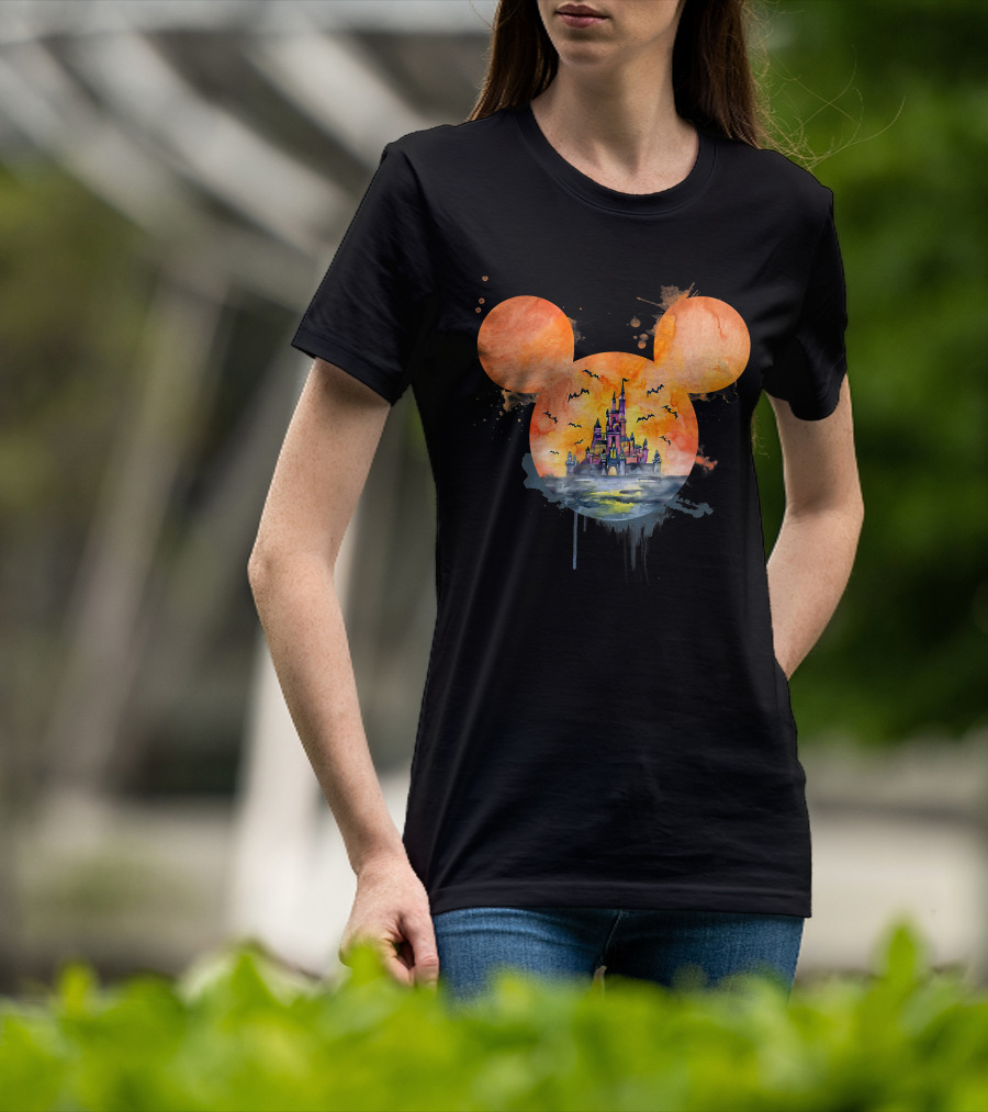 Mickey Ears Halloween Castle With Bats T-Shirt