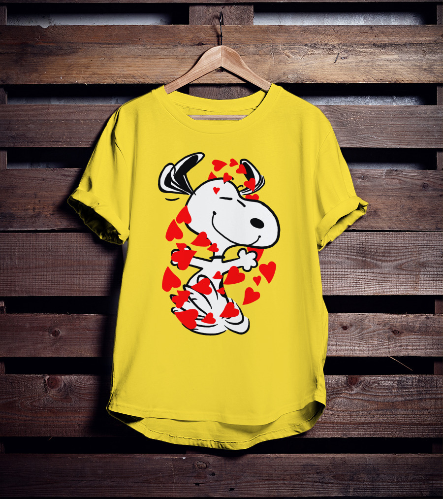 Snoopy Surrounded By Red Hearts Hugging Blissfully T-Shirt