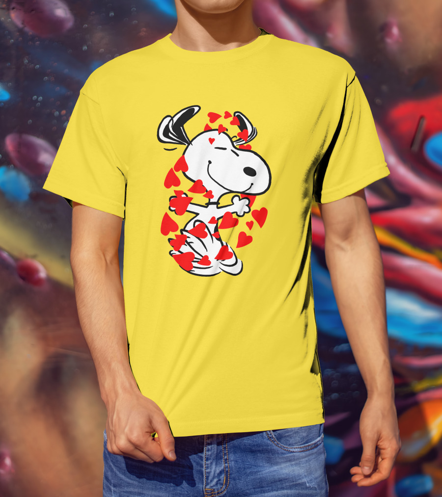 Snoopy Surrounded By Red Hearts Hugging Blissfully T-Shirt
