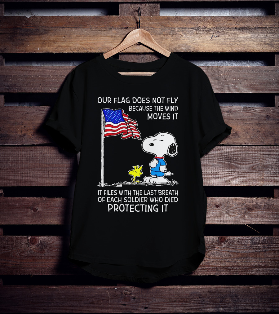 Snoopy And Woodstock With American Flag Tribute To Soldiers T-Shirt