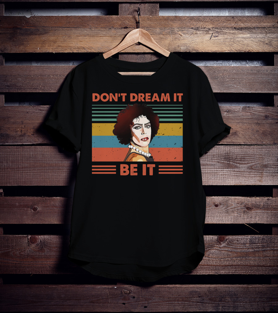 Don't Dream It Be It Tim Curry Rocky Horror Vintage Stripes T-Shirt