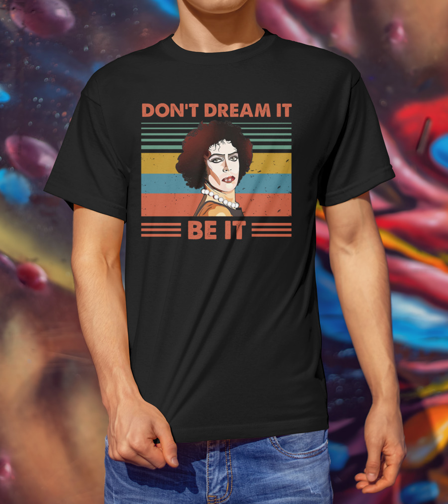 Don't Dream It Be It Tim Curry Rocky Horror Vintage Stripes T-Shirt