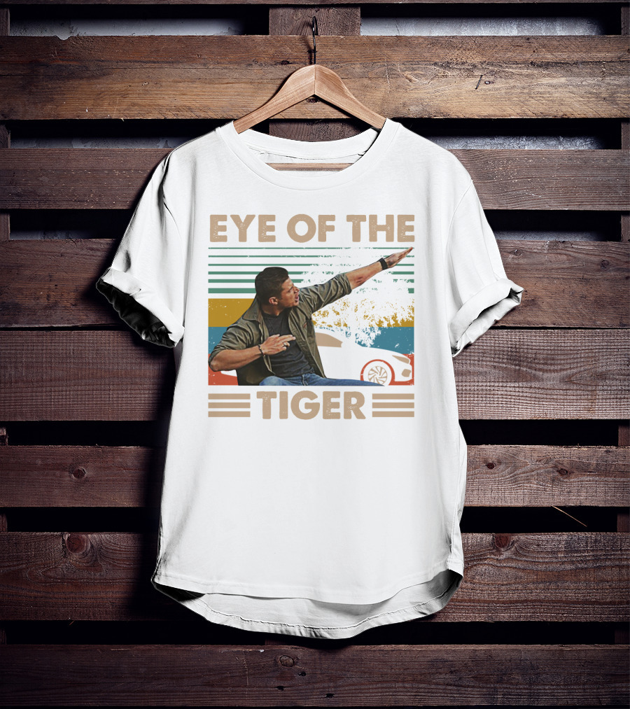 EYE OF THE TIGER Retro Action Pose With Car And Stripes T-Shirt
