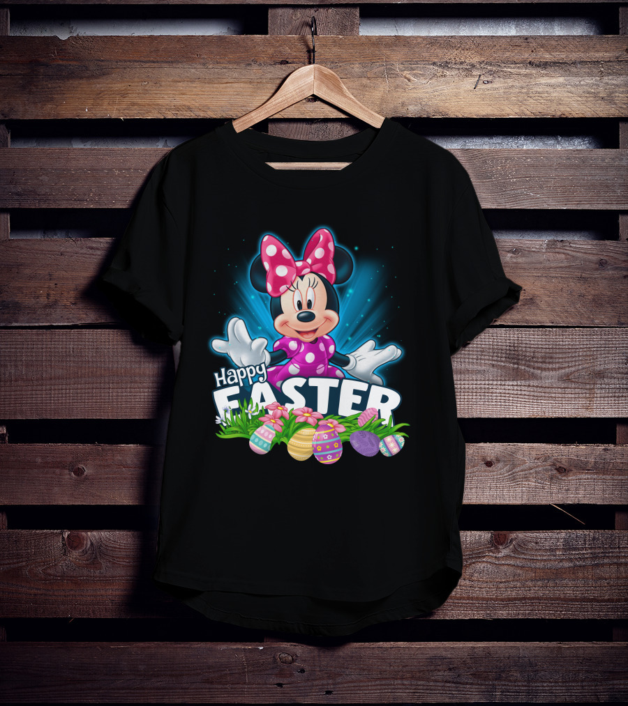Minnie Mouse Happy Easter With Colorful Eggs And Flowers T-Shirt