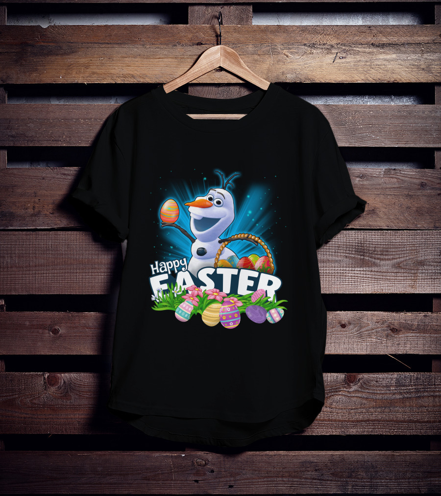 Happy Easter Snowman Eggs Basket And Flowers T-Shirt