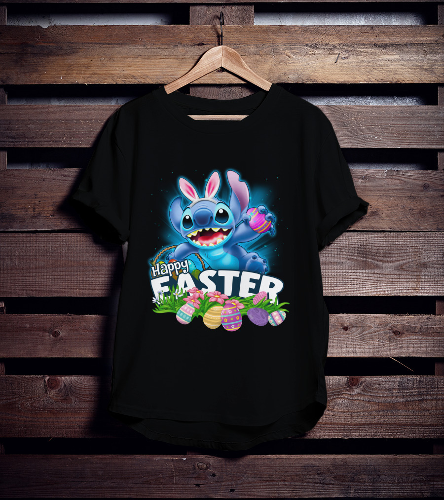 Happy Easter Stitch With Colorful Eggs And Flowers T-Shirt