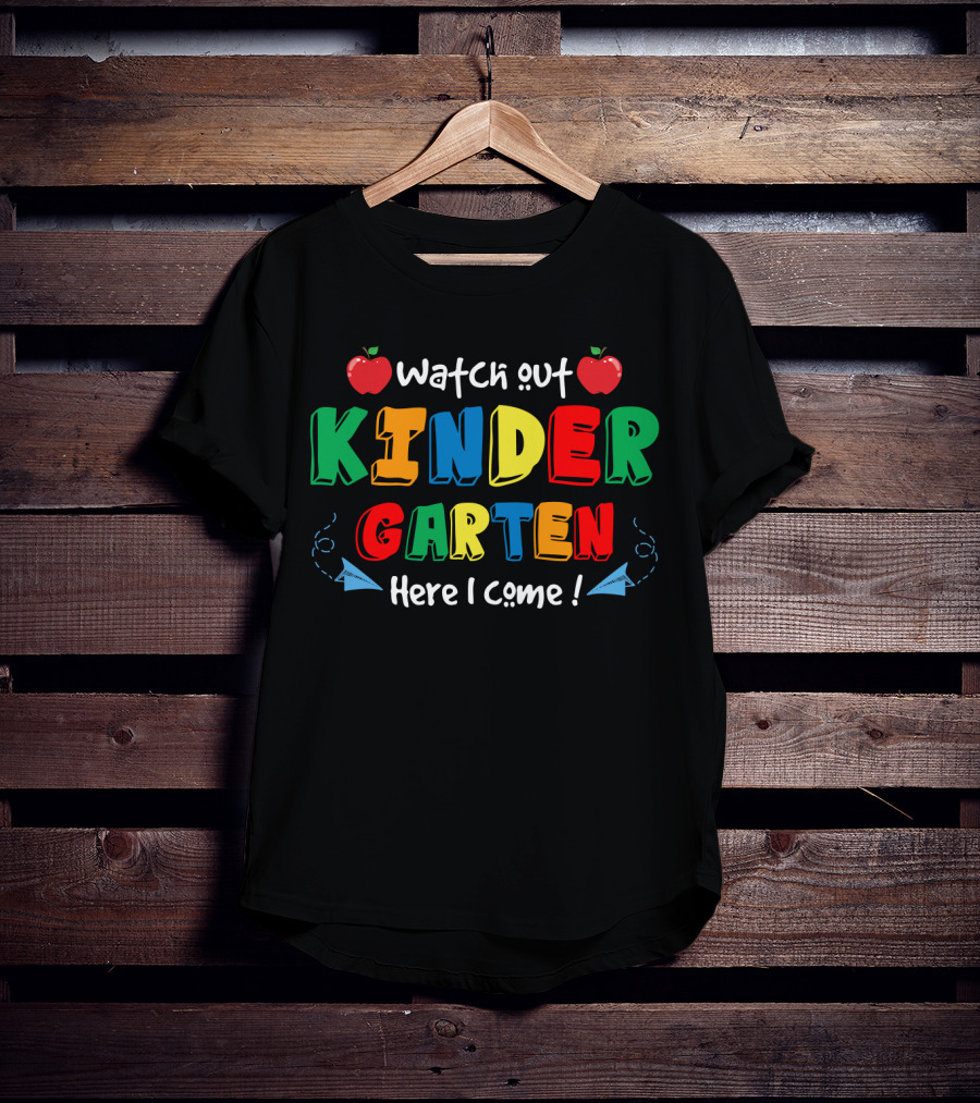Watch Out Kindergarten Here I Come Apples And Paper Airplanes T-Shirt