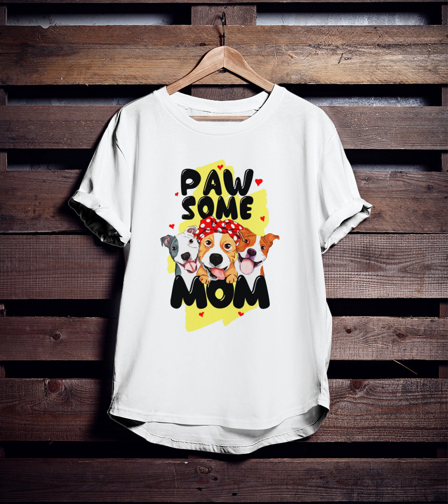 PAW SOME MOM Pups With Bandana And Hearts T-Shirt