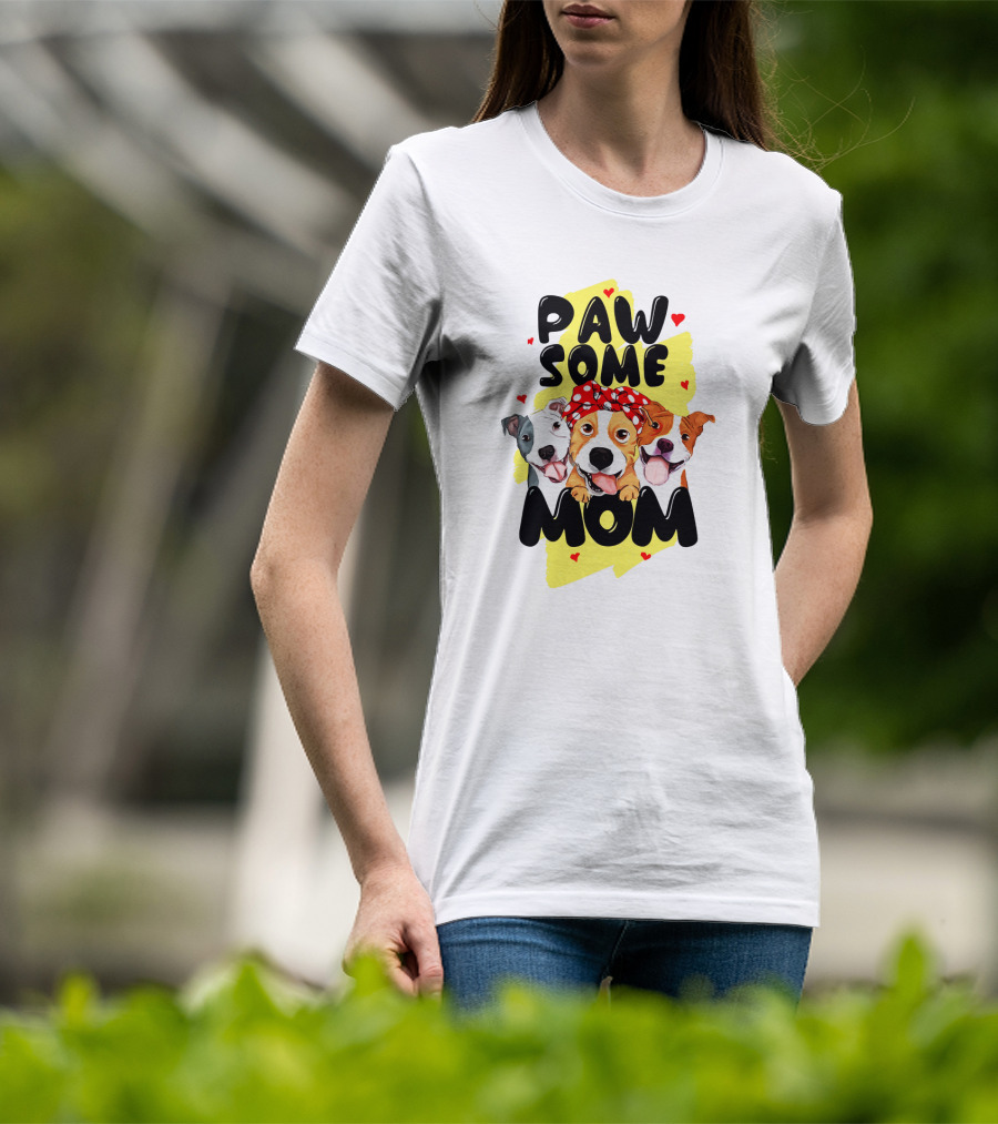 PAW SOME MOM Pups With Bandana And Hearts T-Shirt