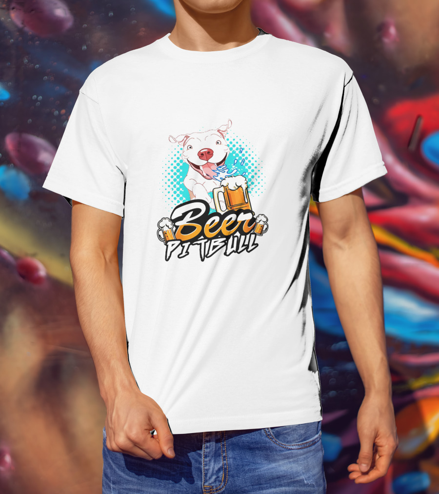 Beer Pitbull Happy Dog With Beer Mugs T-Shirt