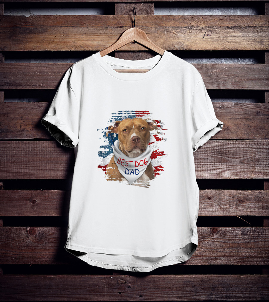 Best Dog Dad Patriotic American Flag Bandana Dog T-Shirt