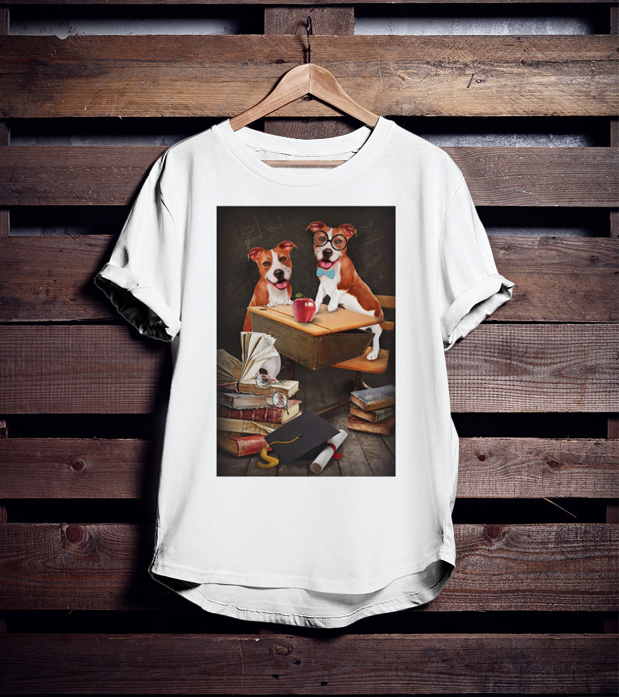 Pitbull Teacher Dogs With Books And Graduation Cap T-Shirt
