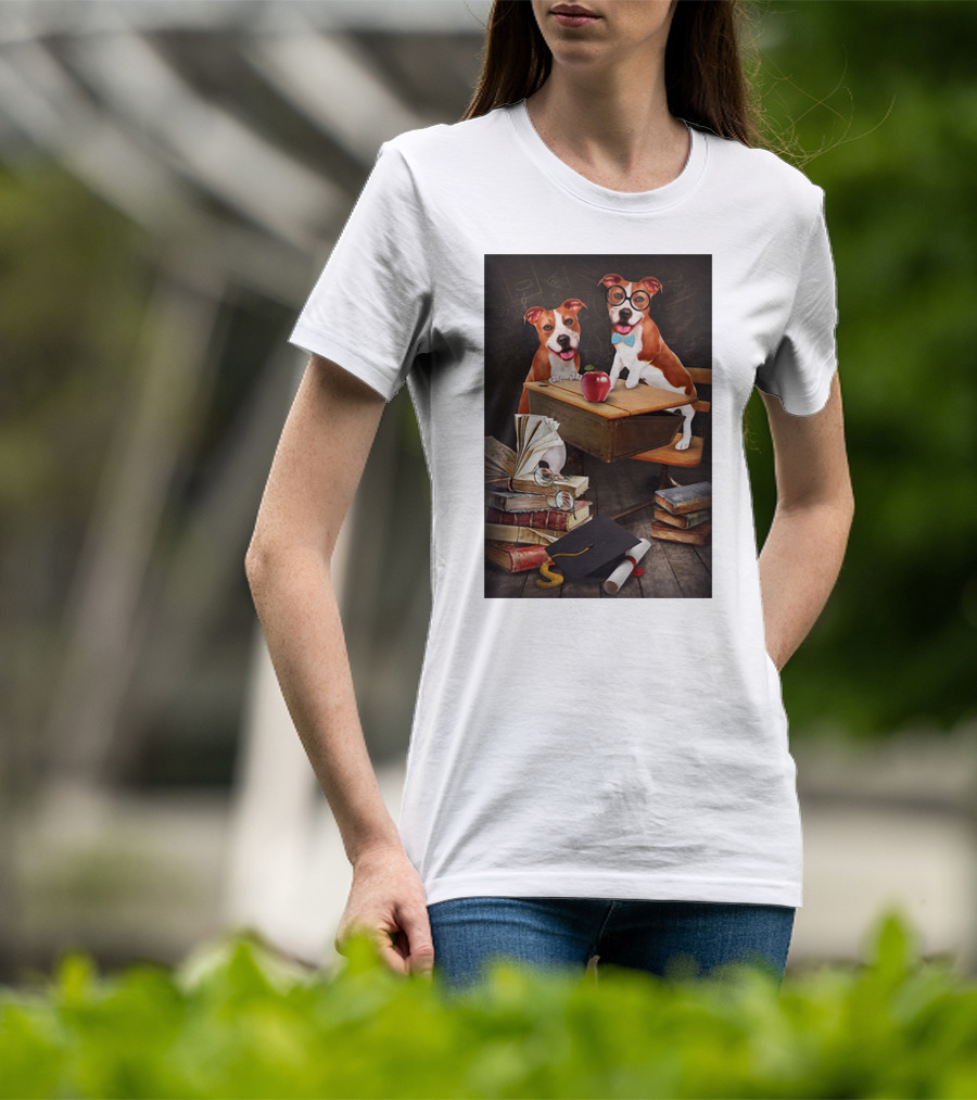 Pitbull Teacher Dogs With Books And Graduation Cap T-Shirt
