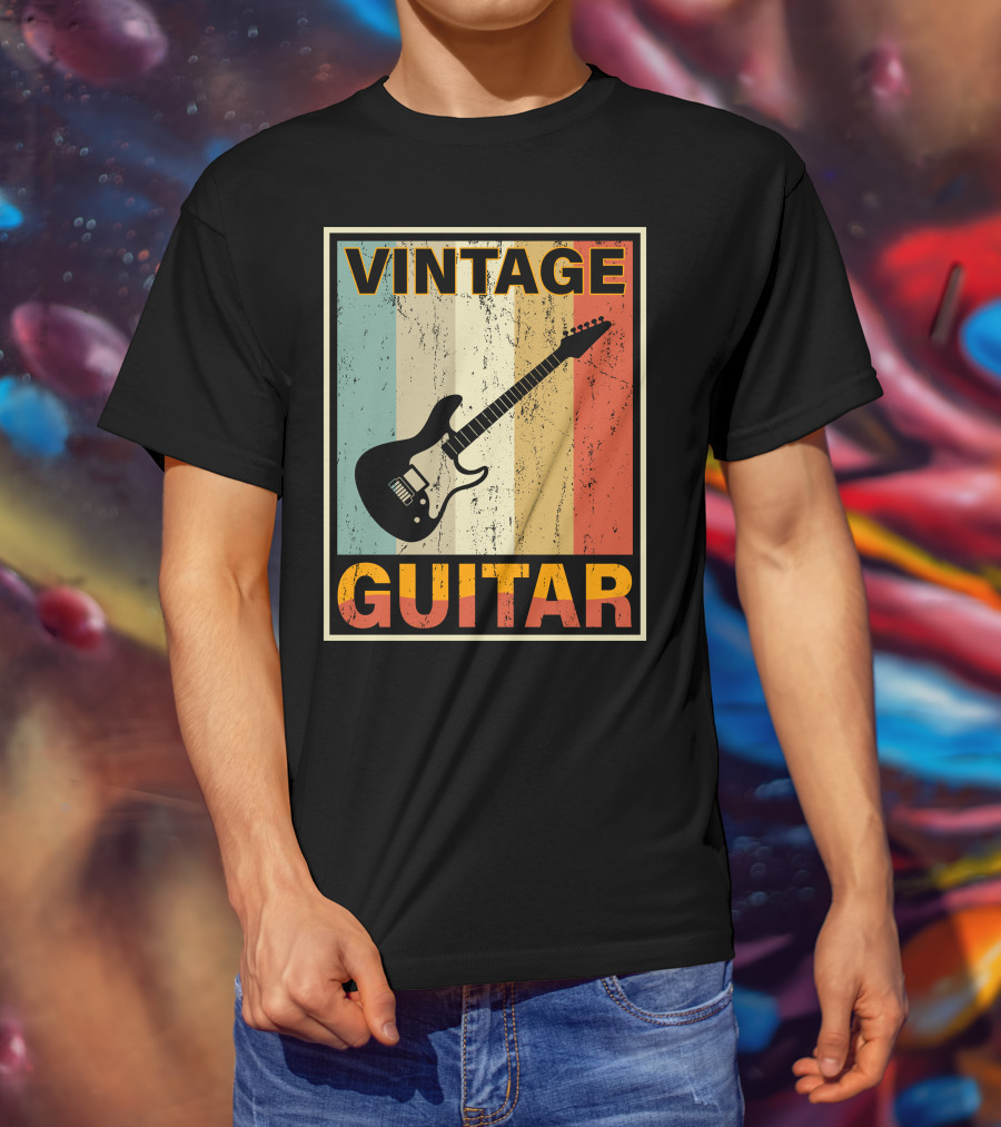 Vintage Guitar Retro Stripes Electric T-Shirt