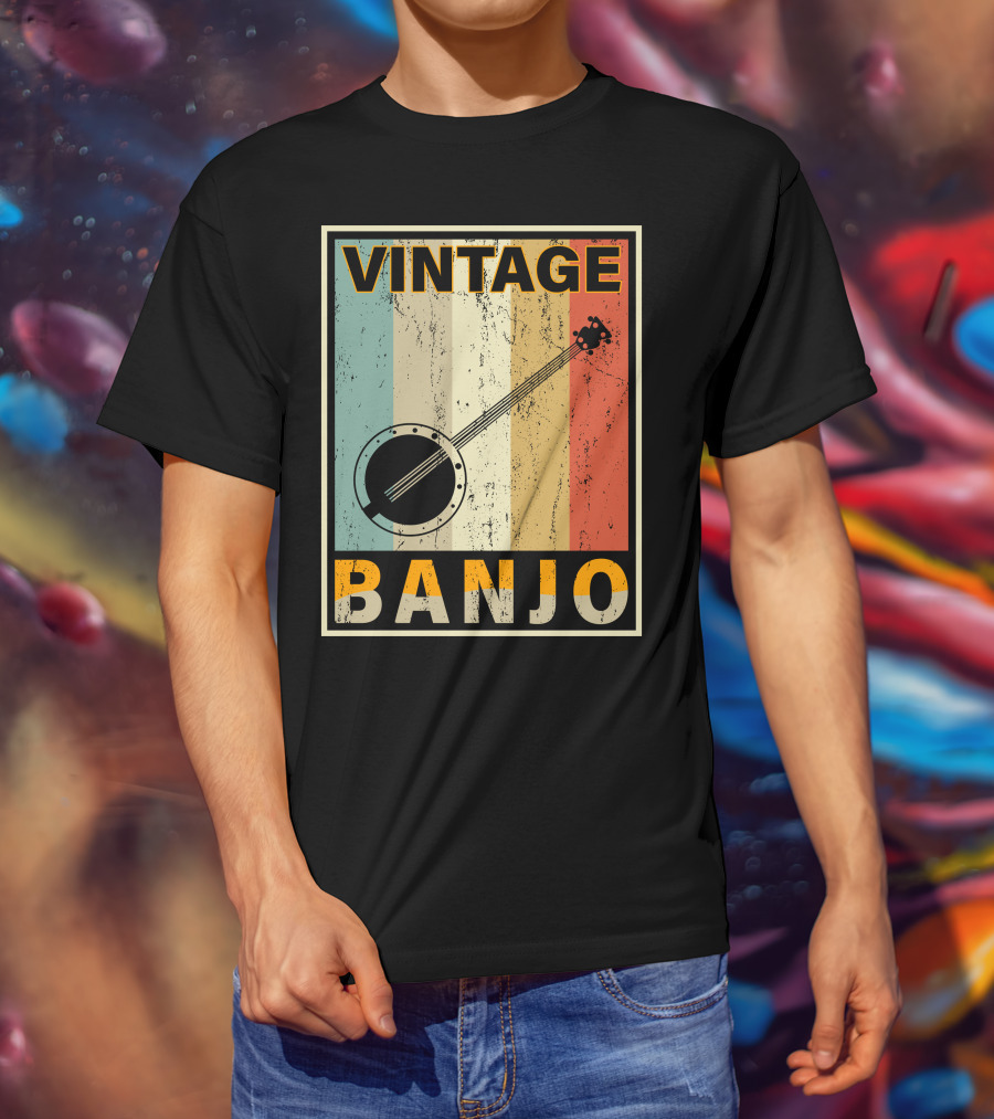 Vintage Banjo Retro Stripes T-Shirt