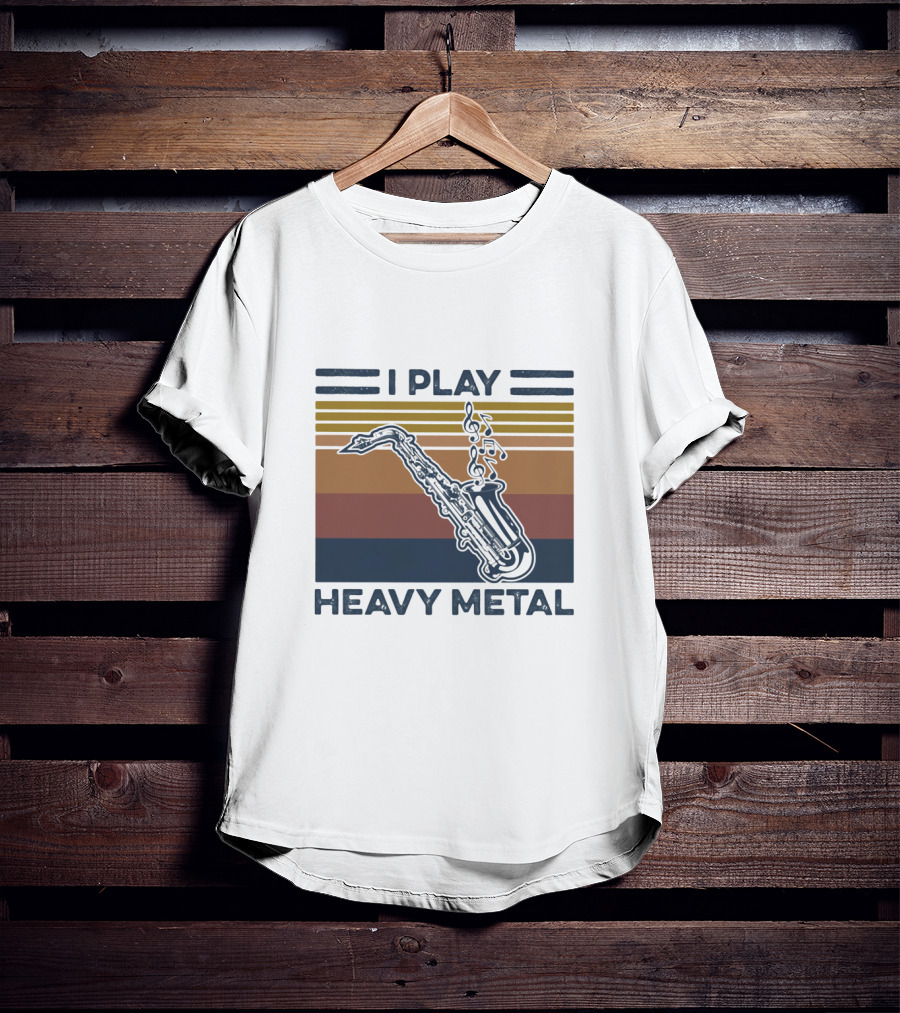 I Play Heavy Metal Saxophone Retro Music Notes T-Shirt