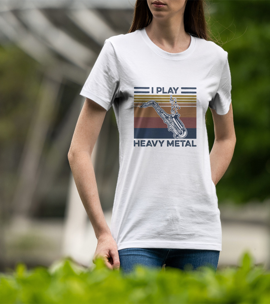 I Play Heavy Metal Saxophone Retro Music Notes T-Shirt