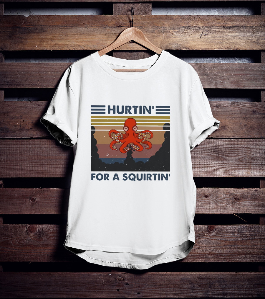 Hurtin' For A Squirtin' Octopus Retro Sunset Ocean Scene T-Shirt