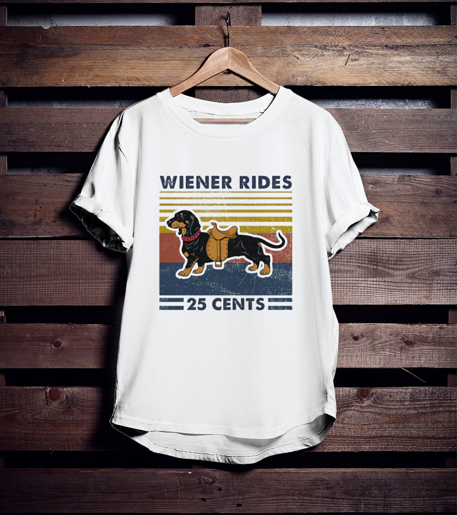 Wiener Rides Dachshund 25 Cents Retro Stripes T-Shirt